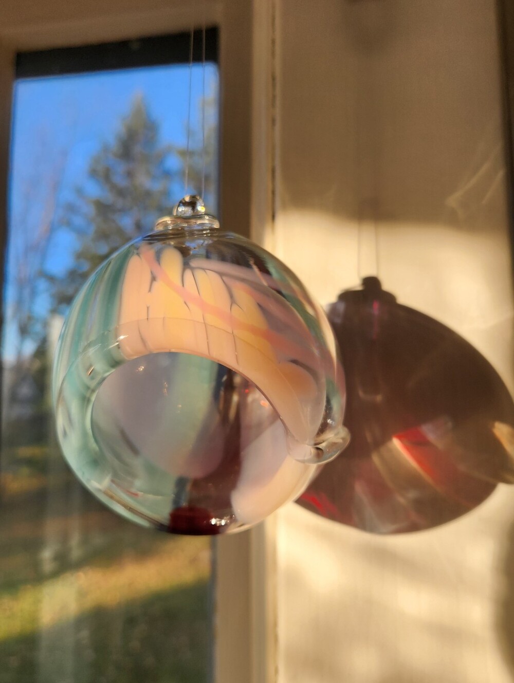 Handblown Glass Witch Ball • Hanging Air Plant Terrarium Window Suncatcher Orb